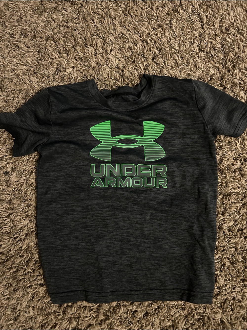 Under Armour Kids Black Heather Tee with Neon Green Logo
